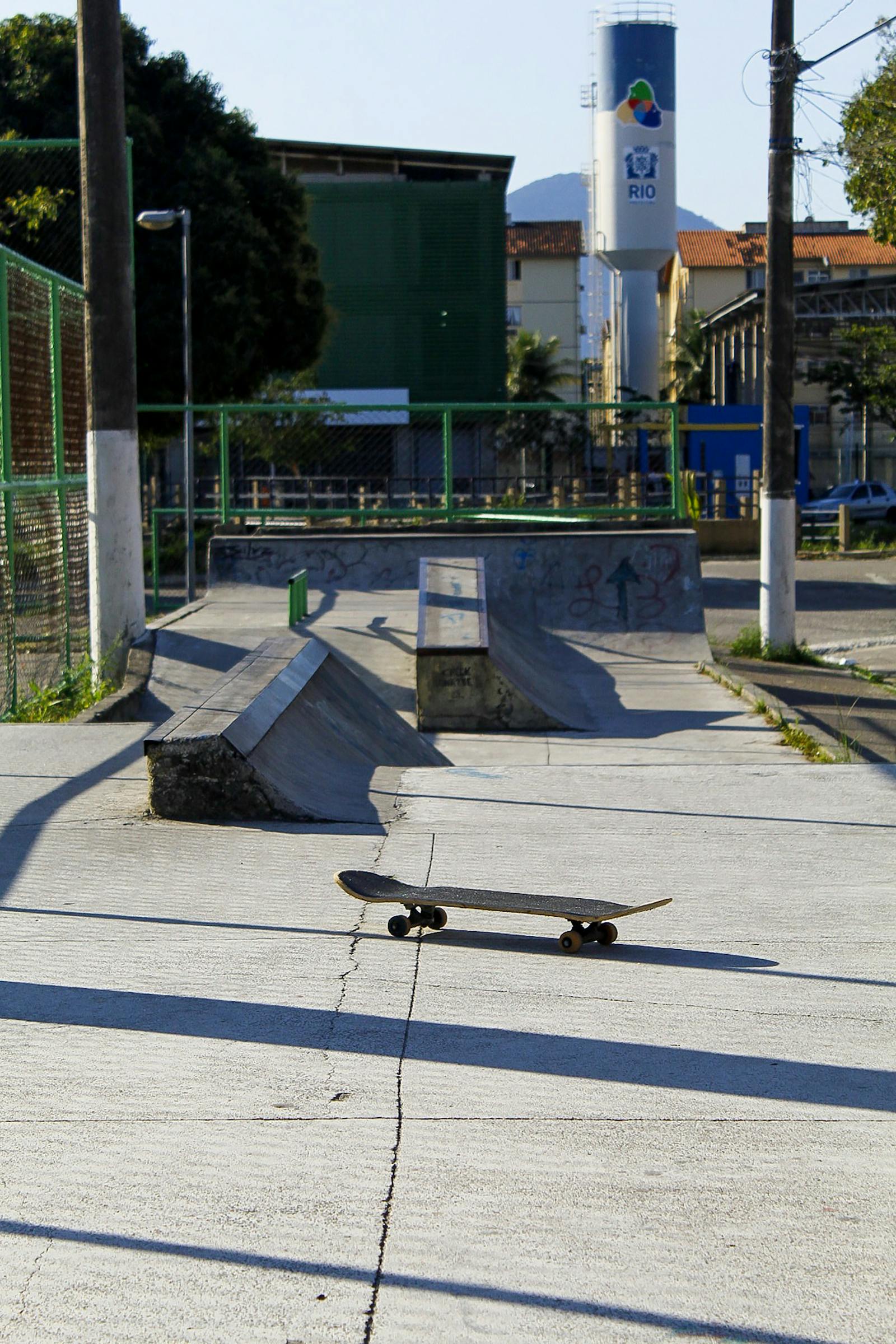 Skateboard on concrete at a skate park